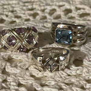 Sterling Silver Rings With Stones ~ Set Of Three